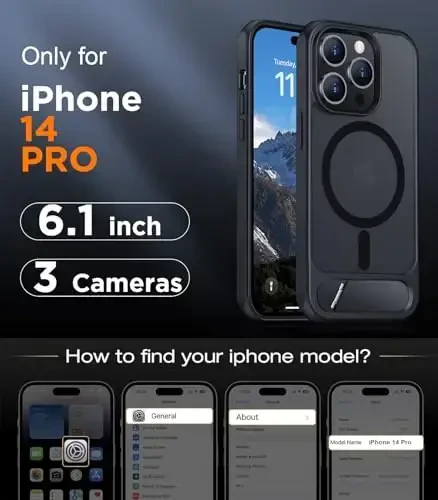 Temdan Magnetic Compatible with iPhone 14 Pro Case, [Built-in Invisible Kickstand][Compatible with MagSafe] [Military Grade Shockproof] Slim Translucent Matte Phone Case for iPhone 14 Pro 6.1