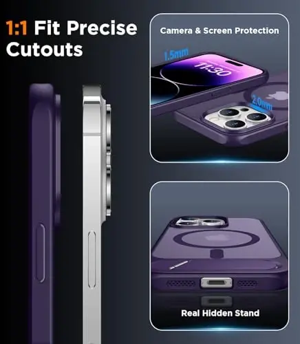 Temdan Magnetic Compatible with iPhone 14 Pro Max Case, [Built-in Invisible Kickstand][Compatible with MagSafe] [Military Grade Shockproof] Slim Translucent Matte Phone Case for iPhone 14 Pro Max 6.7