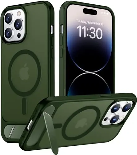 Temdan Magnetic Compatible with iPhone 14 Pro Max Case, [Built-in Invisible Kickstand][Compatible with MagSafe] [Military Grade Shockproof] Slim Translucent Matte Phone Case for iPhone 14 Pro Max 6.7