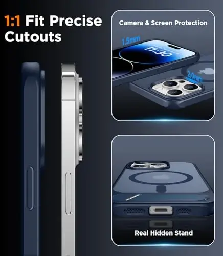 Temdan Magnetic Compatible with iPhone 14 Pro Max Case, [Built-in Invisible Kickstand][Compatible with MagSafe] [Military Grade Shockproof] Slim Translucent Matte Phone Case for iPhone 14 Pro Max 6.7