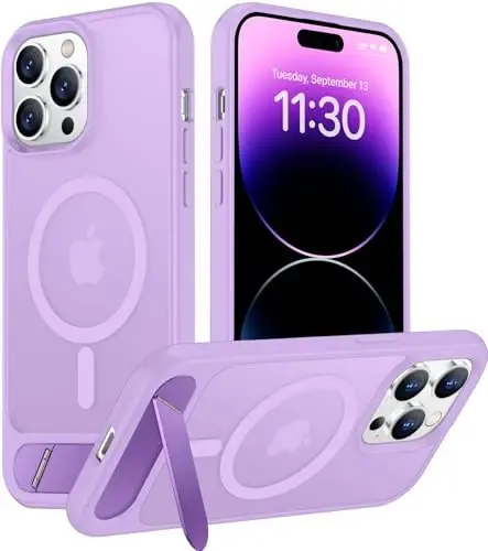 Temdan Magnetic Compatible with iPhone 14 Pro Max Case, [Built-in Invisible Kickstand][Compatible with MagSafe] [Military Grade Shockproof] Slim Translucent Matte Phone Case for iPhone 14 Pro Max 6.7