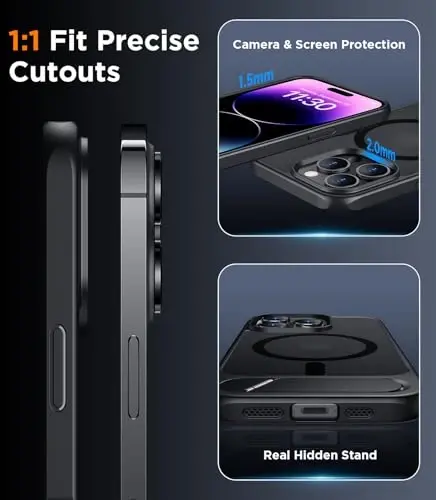 Temdan Magnetic Compatible with iPhone 14 Pro Max Case, [Built-in Invisible Kickstand][Compatible with MagSafe] [Military Grade Shockproof] Slim Translucent Matte Phone Case for iPhone 14 Pro Max 6.7