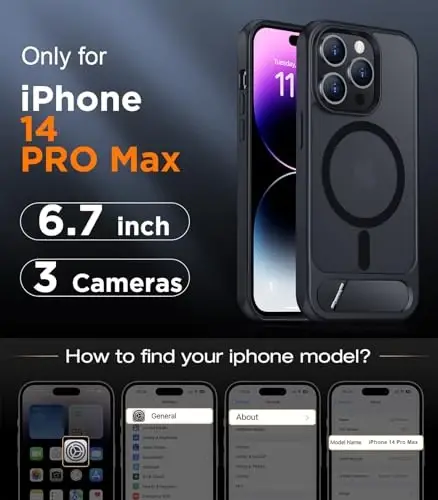 Temdan Magnetic Compatible with iPhone 14 Pro Max Case, [Built-in Invisible Kickstand][Compatible with MagSafe] [Military Grade Shockproof] Slim Translucent Matte Phone Case for iPhone 14 Pro Max 6.7