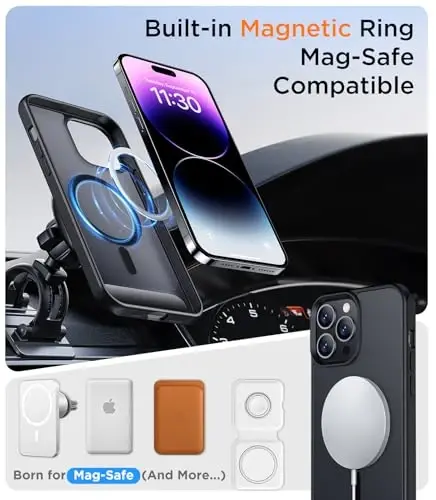 Temdan Magnetic Compatible with iPhone 14 Pro Max Case, [Built-in Invisible Kickstand][Compatible with MagSafe] [Military Grade Shockproof] Slim Translucent Matte Phone Case for iPhone 14 Pro Max 6.7