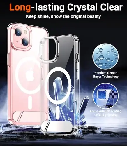 Temdan Magnetic Compatible with iPhone 15 Case, [Built-in Invisible Kickstand][Compatible with MagSafe] [Military Grade Shockproof] Slim Thin Phone Case for iPhone 15 6.1