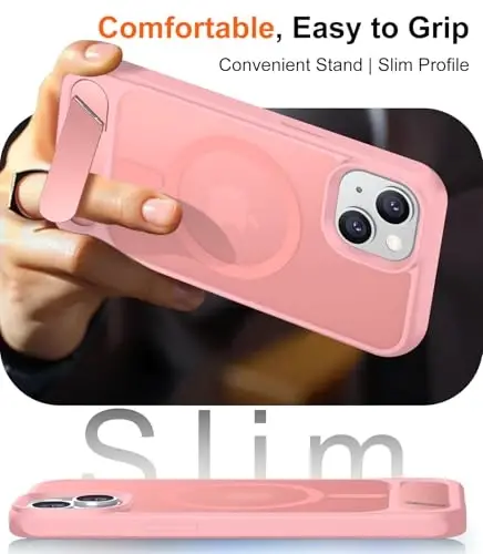 Temdan Magnetic Compatible with iPhone 15 Case, [Built-in Invisible Kickstand][Compatible with MagSafe] [Military Grade Shockproof] Slim Translucent Matte Phone Case for iPhone 15 6.1