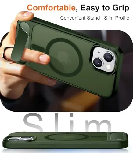 Temdan Magnetic Compatible with iPhone 15 Case, [Built-in Invisible Kickstand][Compatible with MagSafe] [Military Grade Shockproof] Slim Translucent Matte Phone Case for iPhone 15 6.1