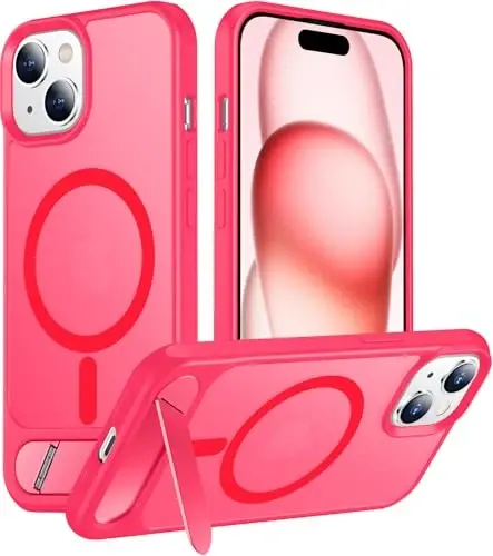 Temdan Magnetic Compatible with iPhone 15 Case, [Built-in Invisible Kickstand][Compatible with MagSafe] [Military Grade Shockproof] Slim Translucent Matte Phone Case for iPhone 15 6.1
