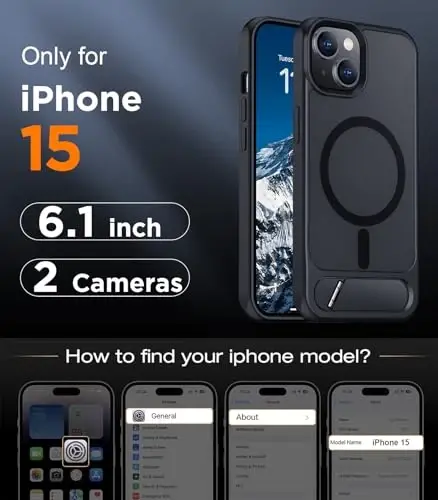 Temdan Magnetic Compatible with iPhone 15 Case, [Built-in Invisible Kickstand][Compatible with MagSafe] [Military Grade Shockproof] Slim Translucent Matte Phone Case for iPhone 15 6.1