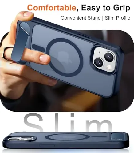 Temdan Magnetic Compatible with iPhone 15 Case, [Built-in Invisible Kickstand][Compatible with MagSafe] [Military Grade Shockproof] Slim Translucent Matte Phone Case for iPhone 15 6.1