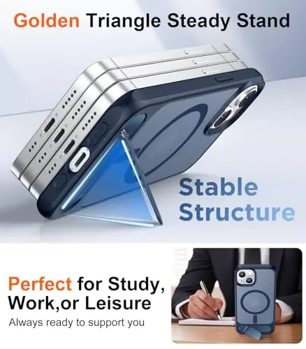 Temdan Magnetic Compatible with iPhone 15 Case, [Built-in Invisible Kickstand][Compatible with MagSafe] [Military Grade Shockproof] Slim Translucent Matte Phone Case for iPhone 15 6.1