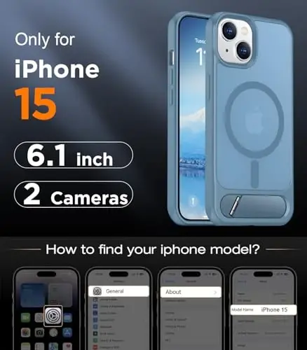 Temdan Magnetic Compatible with iPhone 15 Case, [Built-in Invisible Kickstand][Compatible with MagSafe] [Military Grade Shockproof] Slim Translucent Matte Phone Case for iPhone 15 6.1