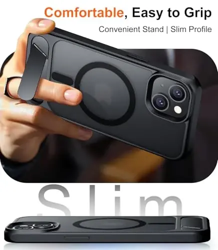 Temdan Magnetic Compatible with iPhone 15 Case, [Built-in Invisible Kickstand][Compatible with MagSafe] [Military Grade Shockproof] Slim Translucent Matte Phone Case for iPhone 15 6.1