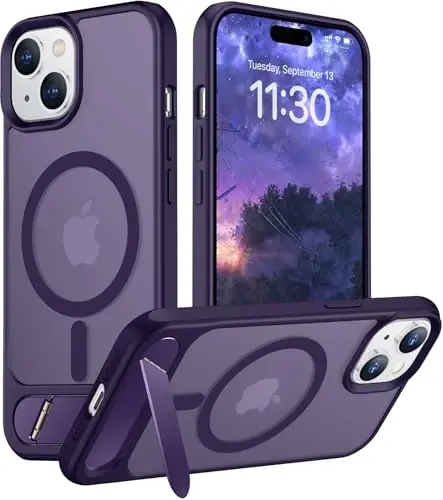 Temdan Magnetic Compatible with iPhone 15 Case, [Built-in Invisible Kickstand][Compatible with MagSafe] [Military Grade Shockproof] Slim Translucent Matte Phone Case for iPhone 15 6.1