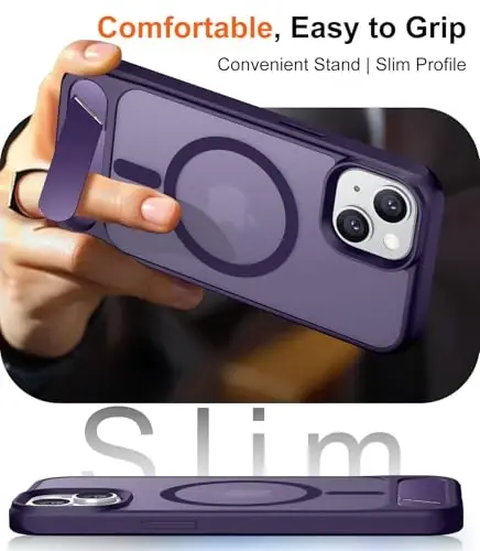 Temdan Magnetic Compatible with iPhone 15 Case, [Built-in Invisible Kickstand][Compatible with MagSafe] [Military Grade Shockproof] Slim Translucent Matte Phone Case for iPhone 15 6.1