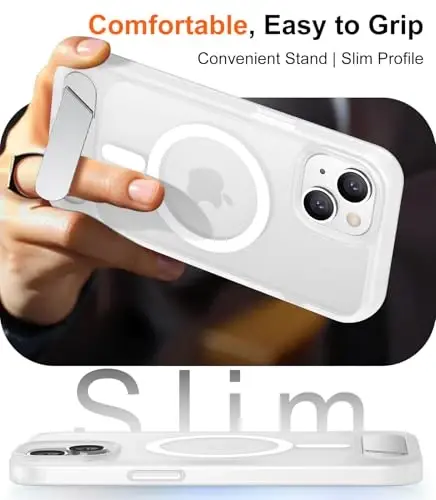 Temdan Magnetic Compatible with iPhone 15 Case, [Built-in Invisible Kickstand][Compatible with MagSafe] [Military Grade Shockproof] Slim Translucent Matte Phone Case for iPhone 15 6.1