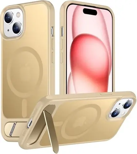 Temdan Magnetic Compatible with iPhone 15 Case, [Built-in Invisible Kickstand][Compatible with MagSafe] [Military Grade Shockproof] Slim Translucent Matte Phone Case for iPhone 15 6.1