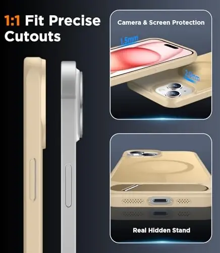 Temdan Magnetic Compatible with iPhone 15 Case, [Built-in Invisible Kickstand][Compatible with MagSafe] [Military Grade Shockproof] Slim Translucent Matte Phone Case for iPhone 15 6.1
