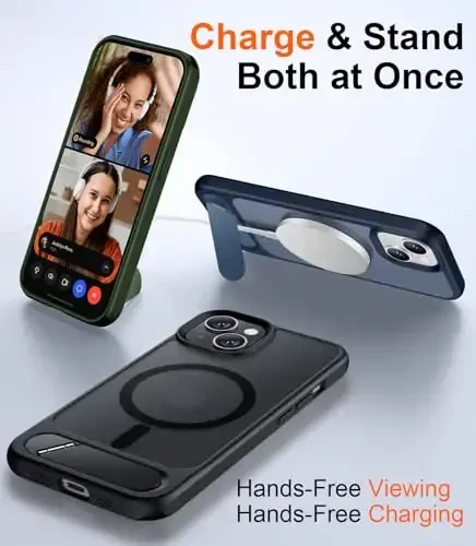 Temdan Magnetic Compatible with iPhone 15 Plus Case & iPhone 14 Plus Case, [Built-in Invisible Kickstand][Compatible with MagSafe][Military Grade Shockproof] Slim Translucent Matte Phone Case 6.7