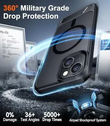 Temdan Magnetic Compatible with iPhone 15 Plus Case & iPhone 14 Plus Case, [Built-in Invisible Kickstand][Compatible with MagSafe][Military Grade Shockproof] Slim Translucent Matte Phone Case 6.7