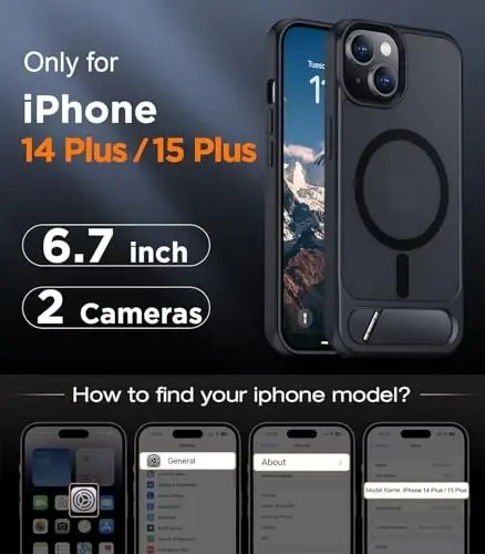 Temdan Magnetic Compatible with iPhone 15 Plus Case & iPhone 14 Plus Case, [Built-in Invisible Kickstand][Compatible with MagSafe][Military Grade Shockproof] Slim Translucent Matte Phone Case 6.7