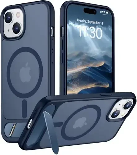 Temdan Magnetic Compatible with iPhone 15 Plus Case & iPhone 14 Plus Case, [Built-in Invisible Kickstand][Compatible with MagSafe][Military Grade Shockproof] Slim Translucent Matte Phone Case 6.7