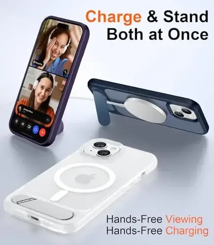 Temdan Magnetic Compatible with iPhone 15 Plus Case & iPhone 14 Plus Case, [Built-in Invisible Kickstand][Compatible with MagSafe][Military Grade Shockproof] Slim Translucent Matte Phone Case 6.7