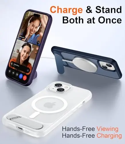 Temdan Magnetic Compatible with iPhone 15 Plus Case & iPhone 14 Plus Case, [Built-in Invisible Kickstand][Compatible with MagSafe][Military Grade Shockproof] Slim Translucent Matte Phone Case 6.7