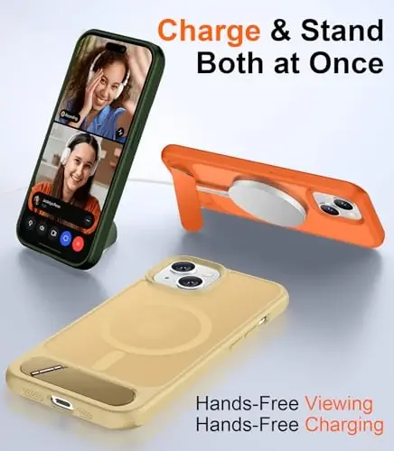 Temdan Magnetic Compatible with iPhone 15 Plus Case & iPhone 14 Plus Case, [Built-in Invisible Kickstand][Compatible with MagSafe][Military Grade Shockproof] Slim Translucent Matte Phone Case 6.7