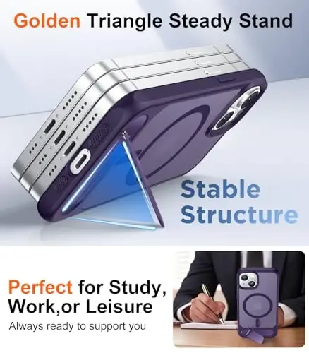 Temdan Magnetic Compatible with iPhone 15 Plus Case & iPhone 14 Plus Case, [Built-in Invisible Kickstand][Compatible with MagSafe][Military Grade Shockproof] Slim Translucent Matte Phone Case 6.7