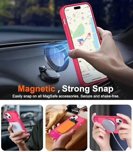 Temdan Magnetic Compatible with iPhone 15 Plus Case & iPhone 14 Plus Case, [Built-in Invisible Kickstand][Compatible with MagSafe][Military Grade Shockproof] Slim Translucent Matte Phone Case 6.7