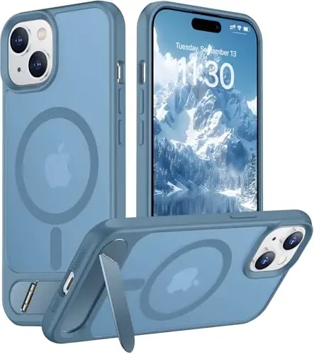 Temdan Magnetic Compatible with iPhone 15 Plus Case & iPhone 14 Plus Case, [Built-in Invisible Kickstand][Compatible with MagSafe][Military Grade Shockproof] Slim Translucent Matte Phone Case 6.7