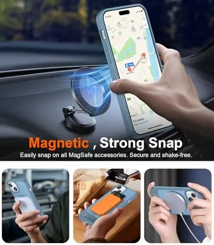 Temdan Magnetic Compatible with iPhone 15 Plus Case & iPhone 14 Plus Case, [Built-in Invisible Kickstand][Compatible with MagSafe][Military Grade Shockproof] Slim Translucent Matte Phone Case 6.7