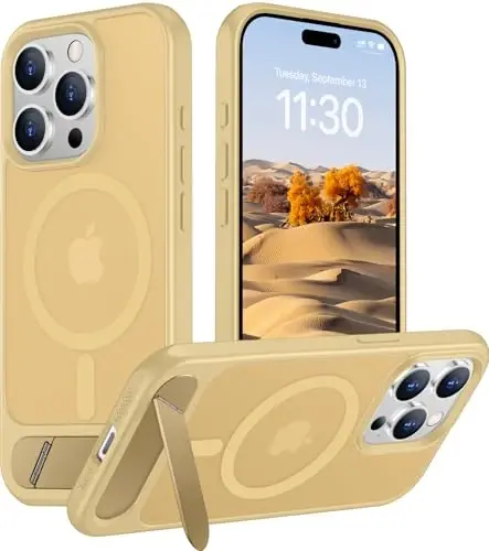 Temdan Magnetic Compatible with iPhone 15 Pro Case, [Built-in Invisible Kickstand][Compatible with MagSafe] [Military Grade Shockproof] Slim Translucent Matte Phone Case for iPhone 15 Pro 6.1
