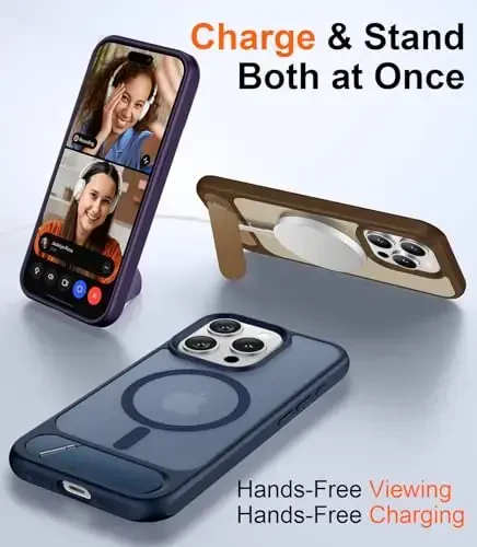 Temdan Magnetic Compatible with iPhone 15 Pro Case, [Built-in Invisible Kickstand][Compatible with MagSafe] [Military Grade Shockproof] Slim Translucent Matte Phone Case for iPhone 15 Pro 6.1