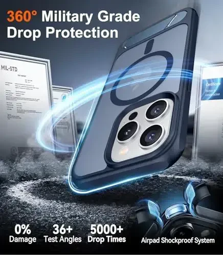 Temdan Magnetic Compatible with iPhone 15 Pro Case, [Built-in Invisible Kickstand][Compatible with MagSafe] [Military Grade Shockproof] Slim Translucent Matte Phone Case for iPhone 15 Pro 6.1