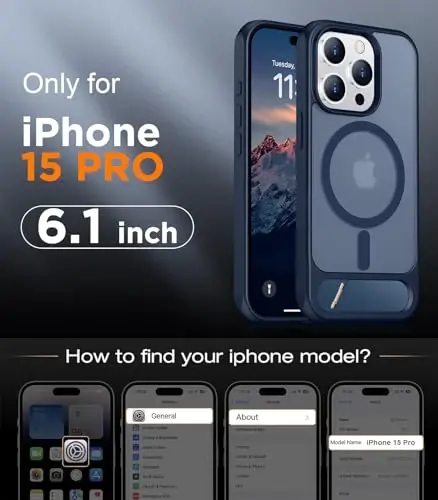 Temdan Magnetic Compatible with iPhone 15 Pro Case, [Built-in Invisible Kickstand][Compatible with MagSafe] [Military Grade Shockproof] Slim Translucent Matte Phone Case for iPhone 15 Pro 6.1