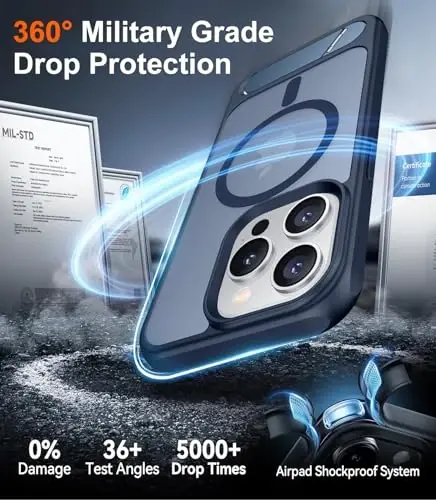 Temdan Magnetic Compatible with iPhone 15 Pro Case, [Built-in Invisible Kickstand][Compatible with MagSafe] [Military Grade Shockproof] Slim Translucent Matte Phone Case for iPhone 15 Pro 6.1