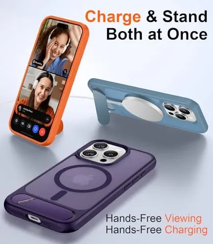 Temdan Magnetic Compatible with iPhone 15 Pro Case, [Built-in Invisible Kickstand][Compatible with MagSafe] [Military Grade Shockproof] Slim Translucent Matte Phone Case for iPhone 15 Pro 6.1