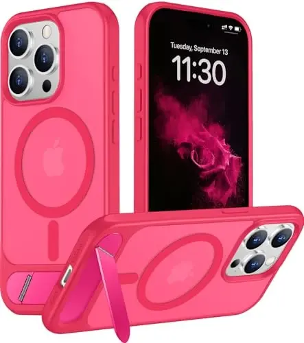 Temdan Magnetic Compatible with iPhone 15 Pro Case, [Built-in Invisible Kickstand][Compatible with MagSafe][Military Grade Shockproof] Slim Translucent Matte Phone Case for iPhone 15 Pro 6.1