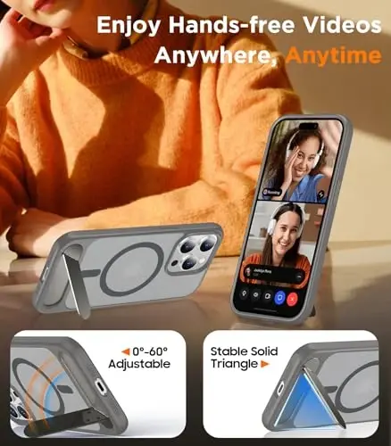 Temdan Magnetic Compatible with iPhone 15 Pro Max Case, [Built-in Invisible Kickstand][Compatible with MagSafe] [Military Grade Shockproof] Slim Translucent Matte Phone Case for iPhone 15 Pro Max 6.7