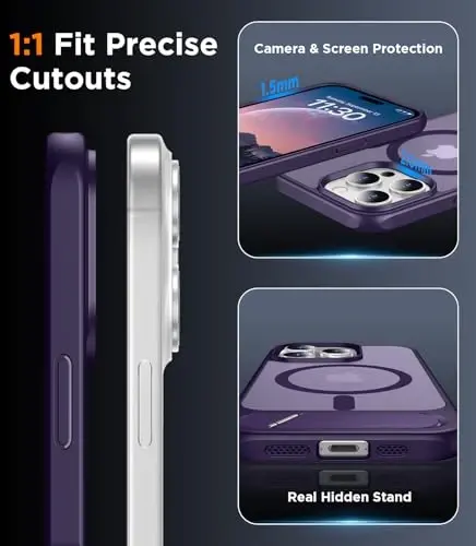Temdan Magnetic Compatible with iPhone 15 Pro Max Case, [Built-in Invisible Kickstand][Compatible with MagSafe] [Military Grade Shockproof] Slim Translucent Matte Phone Case for iPhone 15 Pro Max 6.7