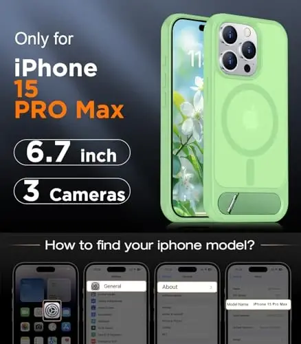 Temdan Magnetic Compatible with iPhone 15 Pro Max Case, [Built-in Invisible Kickstand][Compatible with MagSafe][Military Grade Shockproof] Slim Translucent Matte Phone Case for iPhone 15 Pro Max 6.7