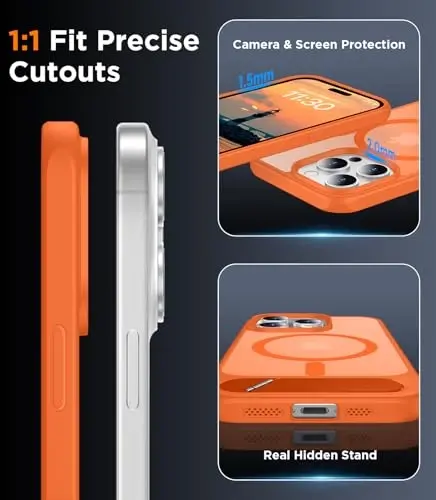 Temdan Magnetic Compatible with iPhone 15 Pro Max Case, [Built-in Invisible Kickstand][Compatible with MagSafe][Military Grade Shockproof] Slim Translucent Matte Phone Case for iPhone 15 Pro Max 6.7