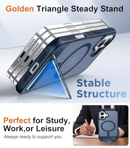 Temdan Magnetic Compatible with iPhone 16 Case, [Built-in Invisible Kickstand][Compatible with MagSafe] [Military Grade Shockproof] Slim Translucent Matte Phone Case for iPhone 16 6.1