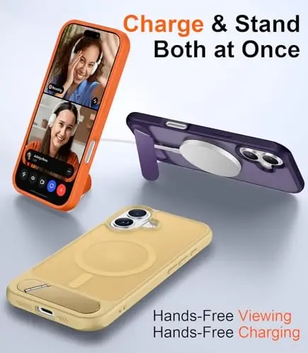 Temdan Magnetic Compatible with iPhone 16 Case, [Built-in Invisible Kickstand][Compatible with MagSafe] [Military Grade Shockproof] Slim Translucent Matte Phone Case for iPhone 16 6.1