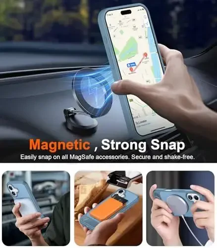 Temdan Magnetic Compatible with iPhone 16 Case, [Built-in Invisible Kickstand][Compatible with MagSafe][Military Grade Shockproof] Slim Translucent Matte Phone Case for iPhone 16 6.1