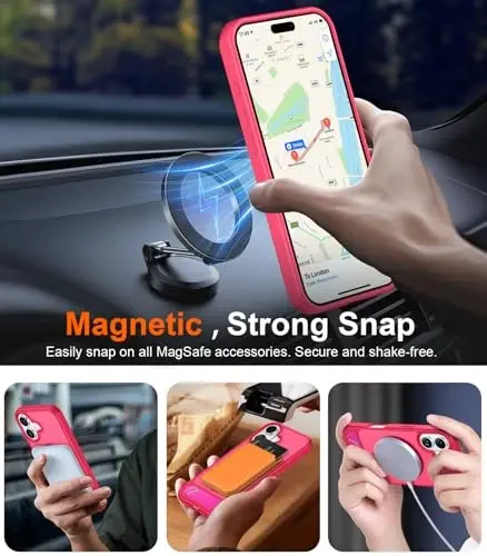 Temdan Magnetic Compatible with iPhone 16 Case, [Built-in Invisible Kickstand][Compatible with MagSafe][Military Grade Shockproof] Slim Translucent Matte Phone Case for iPhone 16 6.1