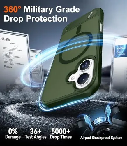 Temdan Magnetic Compatible with iPhone 16 Case, [Built-in Invisible Kickstand][Compatible with MagSafe][Military Grade Shockproof] Slim Translucent Matte Phone Case for iPhone 16 6.1