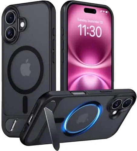 Temdan Magnetic Compatible with iPhone 16 Plus Case, [Built-in Invisible Kickstand][Compatible with MagSafe] [Military Grade Shockproof] Slim Translucent Matte Phone Case for iPhone 16 Plus 6.7